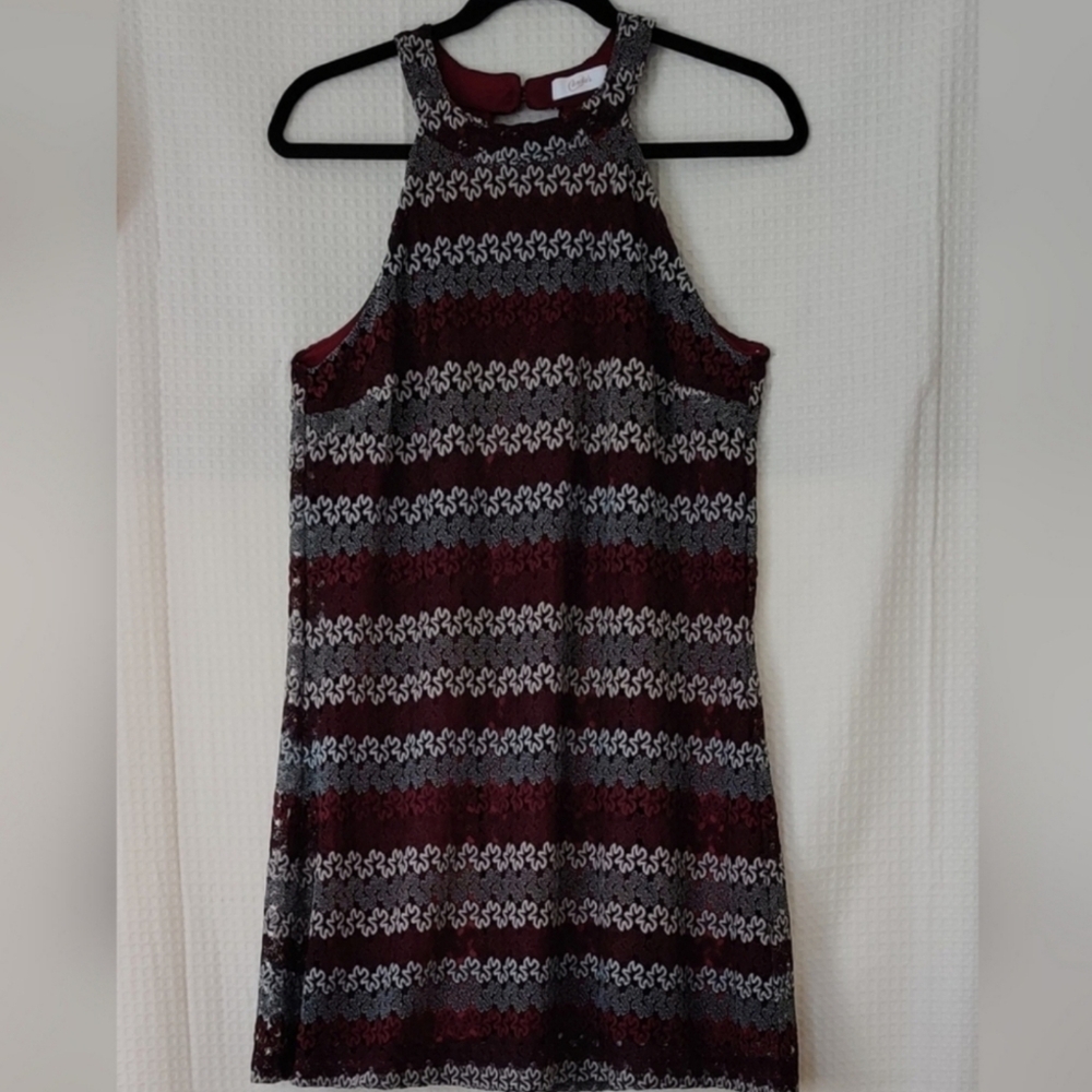 Candie's Burgundy Embroidered Halter Style Mini Dress Size Large Junior